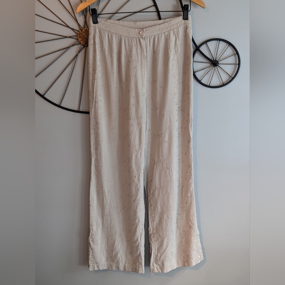 Vintage Pants - Vintage 90s Women's Tan Embroidered Pants Size M